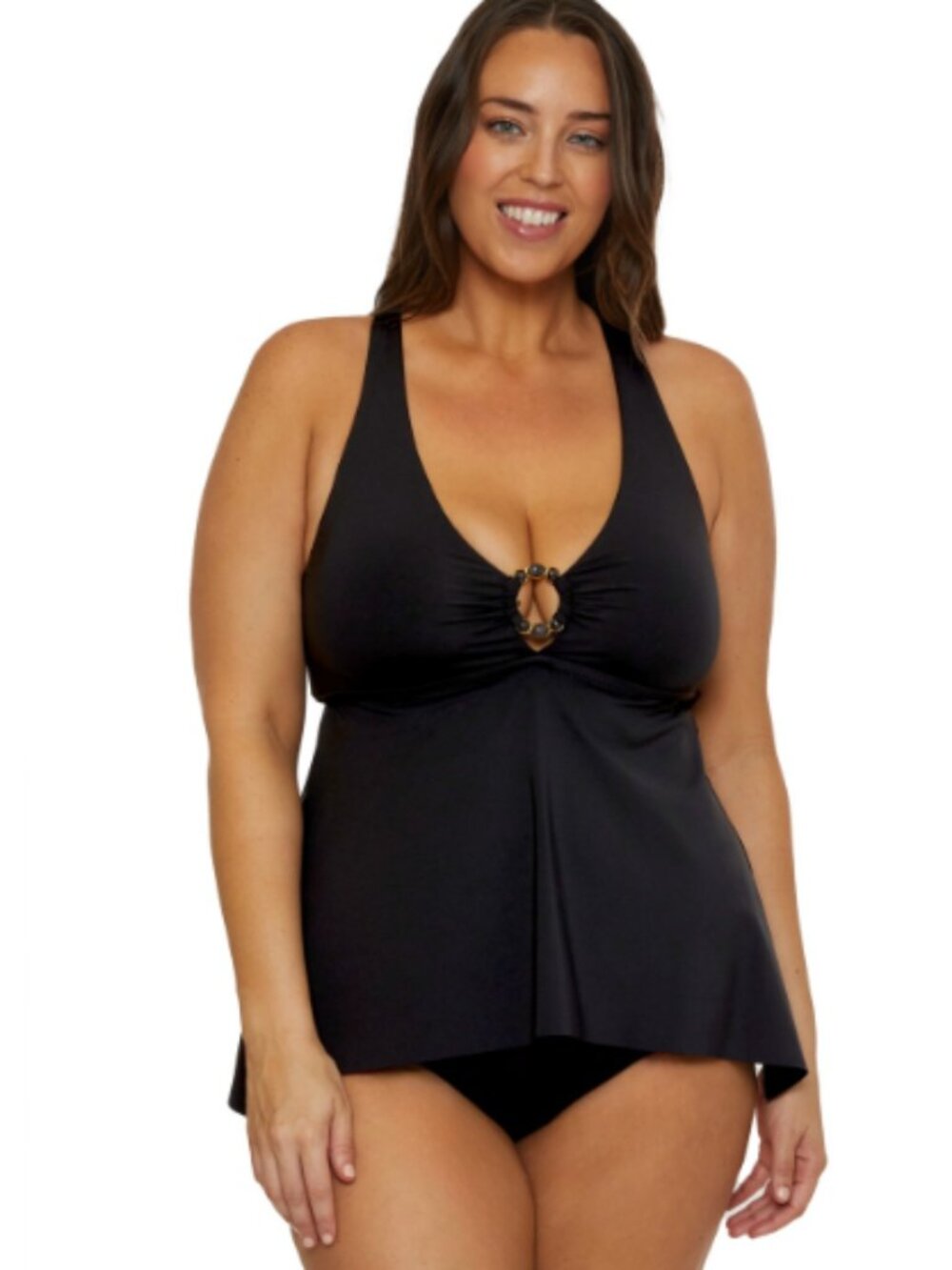 Becca Etc Plus Size Marble Canyon Ring Tankini Top Swim Black 3X 11765